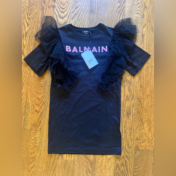 NWT Balmain Kids Cotton Jersey Dress Black Size 10 Pink Sequin - Picture 1 of 9